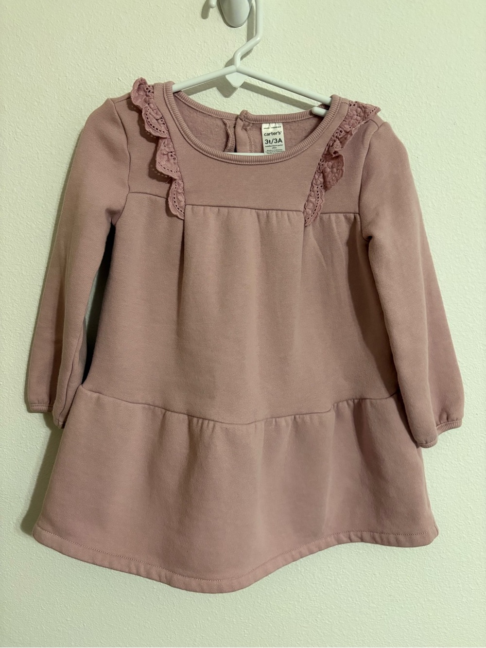 Carter's Mauve/Pink Long-Sleeve Fleece Ruffle Detail Dress size 3T